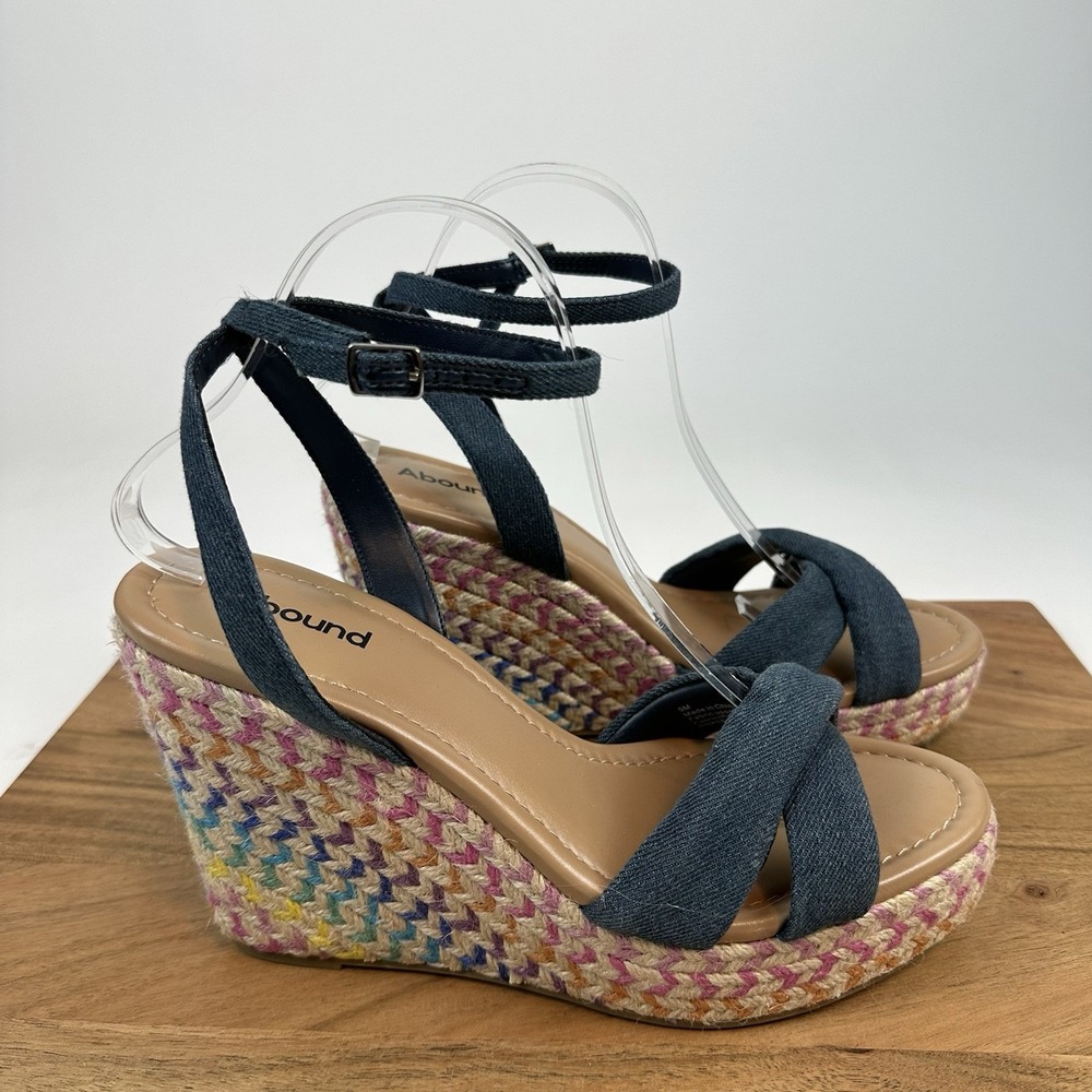 New Womens Abound Sukie Blue Denim Platform Espadrille Wedge Sandals Size 9 M